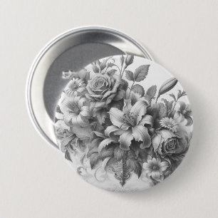 Black & White Antique Floral Perfection 3 Inch Round Button