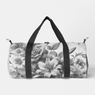 Black & White Antique Floral Perfection Duffle Bag