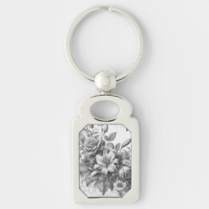 Black & White Antique Floral Perfection Keychain
