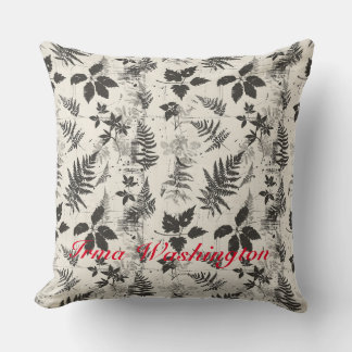Black White antique old botanical 1 Throw Pillow