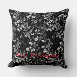Black White antique old botanical 4 Throw Pillow