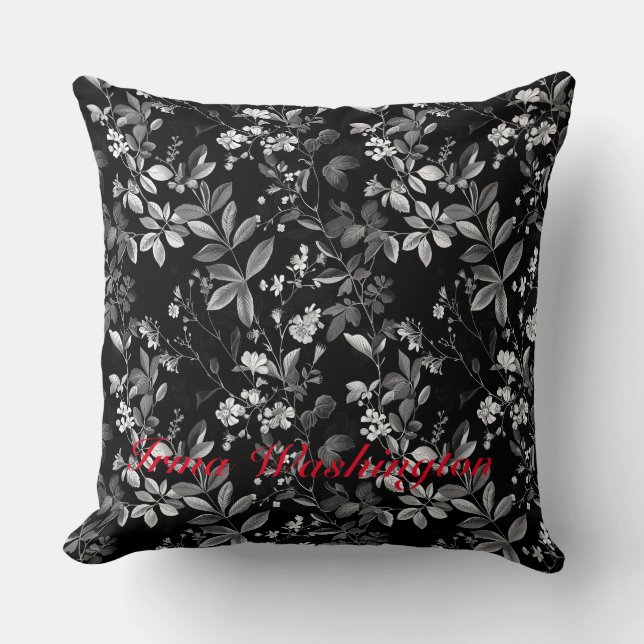 Black White antique old botanical 4 Throw Pillow (Front)