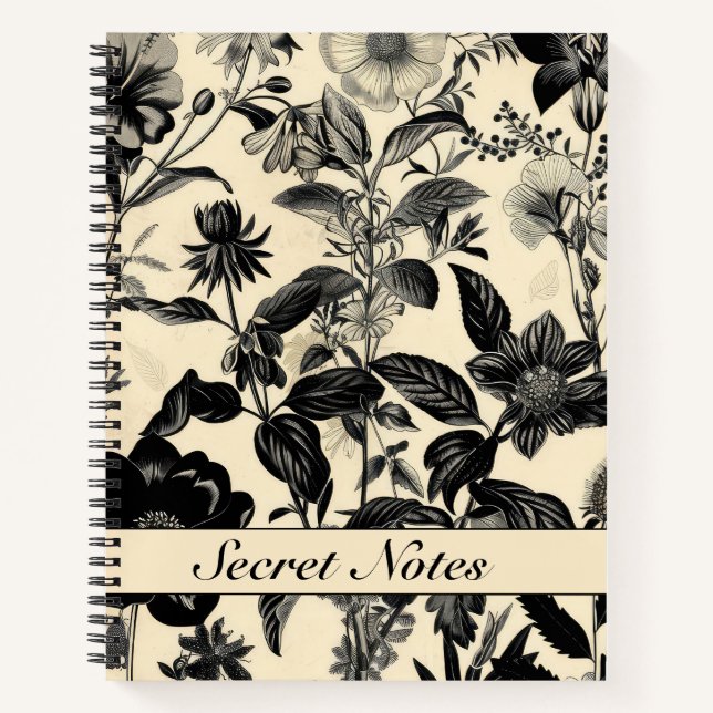 Black  White Antique Old Botanical Notebook (Front)