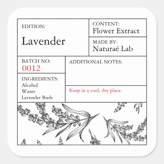 Black & White Apothecary Lavender label (Front)