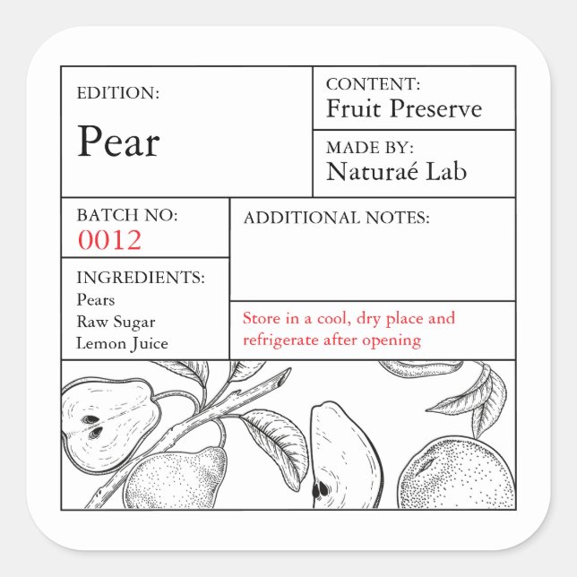Black & White Apothecary Pear label (Front)