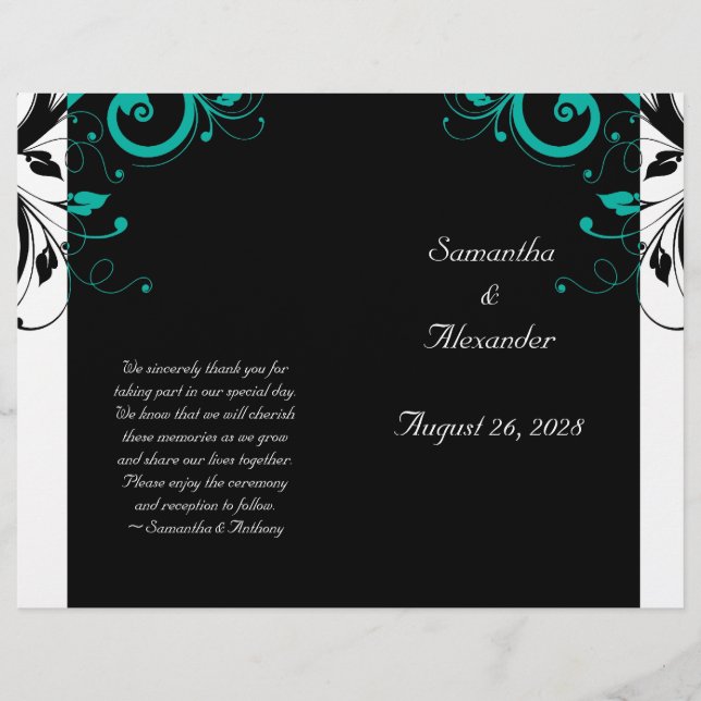 Black White Aqua Reverse Swirl Foldable Program (Front)