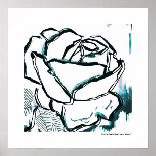 Black White Aqua Rose - Pop Rose Poster Art gift