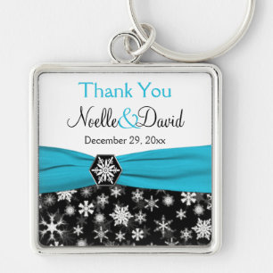 Black, White, Aqua Snowflake Thank You Key Chain