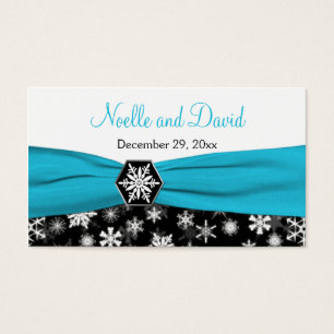 Black, White, Aqua Snowflakes Wedding Favour Tag