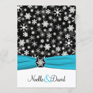 Black, White, Aqua Snowflakes Wedding Invitation