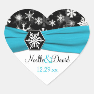 Black, White, Aqua Snowflakes Wedding Sticker