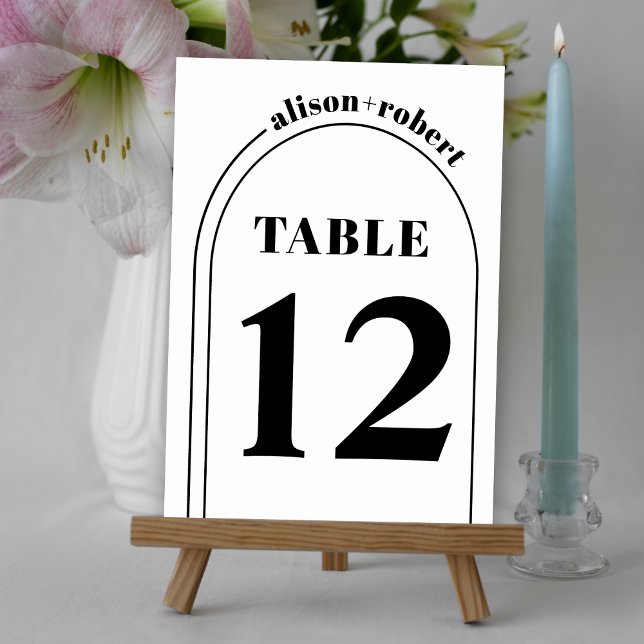 Black white arch and typography minimalist wedding table number (Creator Uploaded)