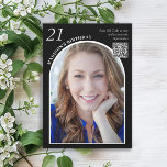 Black White Arch Photo QR Code 21st Birthday Invitation<br><div class="desc">Add a photo and the web address to your party website to this black and white 21st birthday party invitation complete with an easy-to-add QR code. The photo of the guest of honour is framed in a modern arch frame. Contact me for assistance or to request additional matching or coordinating...</div>