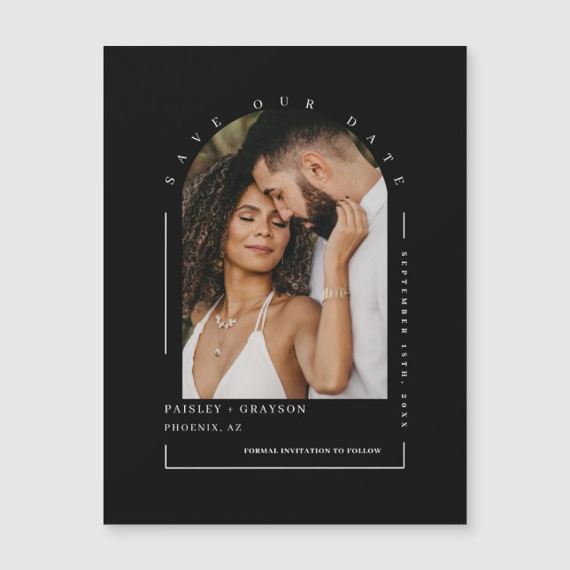 Black White Arch Photo Save Our Date Magnetic Card (Front)