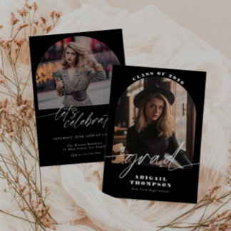 Black & White Arch Photo Script Graduation Invitation