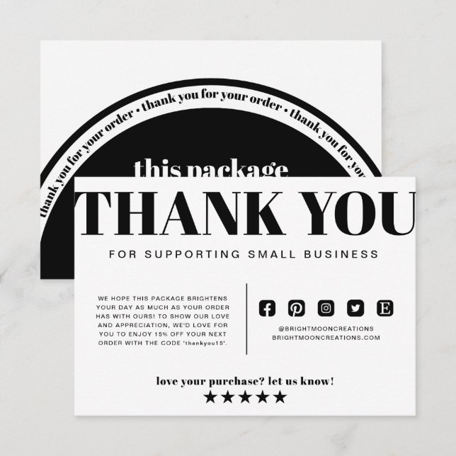 Black White Arch  Thank You Order Small Business Enclosure Card (Front/Back)