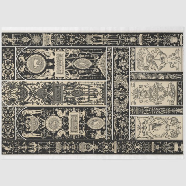 Black & white architectural baroque decoupage pape tissue paper (Front)