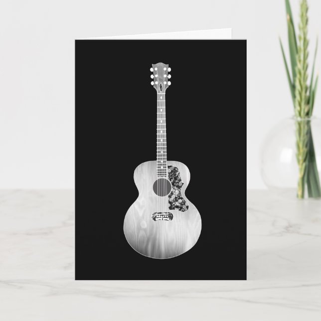 Black White Art Acoustic Guitar Musical Instrument Card (Front)
