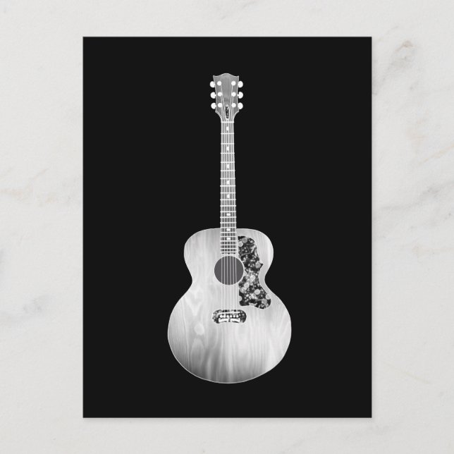 Black White Art Acoustic Guitar Musical Instrument Postcard (Front)