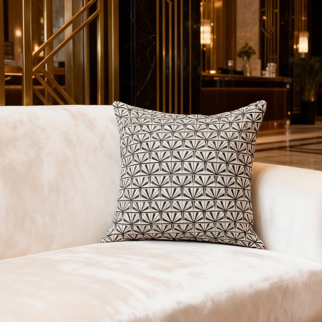 Black White Art Deco Geometric Pattern Throw Pillow (Creator Uploaded)
