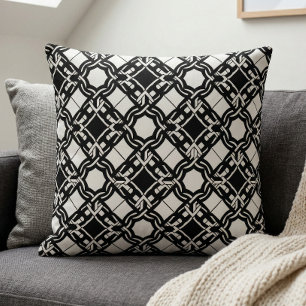 Black White Art Deco Interlaced Pattern Throw Pillow