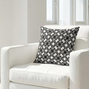 Black White Art Deco Interlaced Pattern Throw Pillow