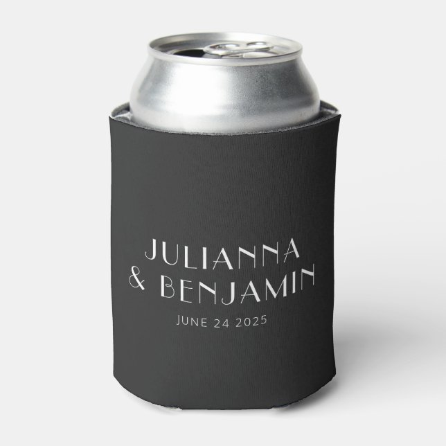 Black White Art Deco Modern Personalized Wedding Can Cooler (Can Front)