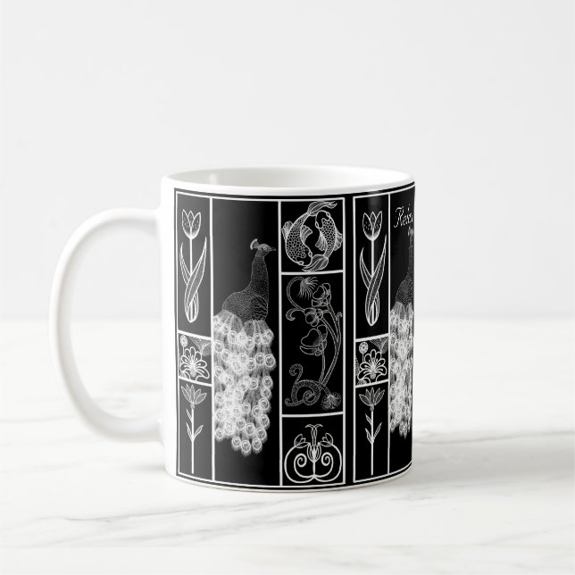 Black & white art deco stylized customizable  coffee mug (Left)