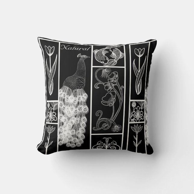 Black & white art deco stylized customizable throw pillow (Front)