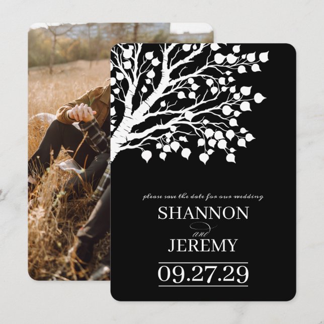 Black & White Aspen Tree Wedding Save The Date (Front/Back)