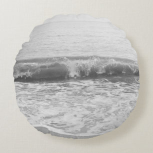 Black & White Atlantic Ocean Bliss 1 Round Pillow