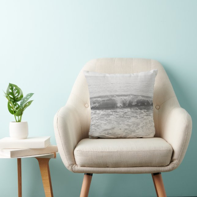 Black & White Atlantic Ocean Bliss 1 Throw Pillow (Chair)