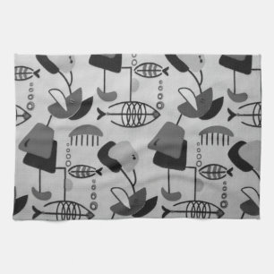 Black & White Atomic Pattern Kitchen Towel
