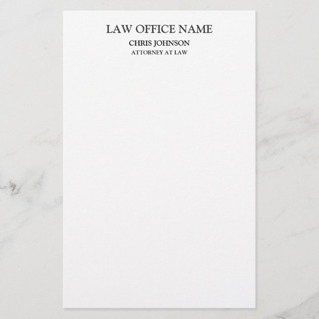 Black White Attorney at Law Business Profile Stationery (Front)