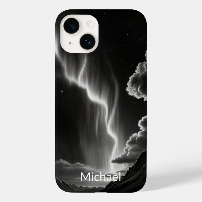 Black & White Aurora Personalize Name Case-Mate iPhone Case (Back)