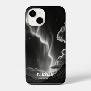Black & White Aurora Personalize Name iPhone 14 Case