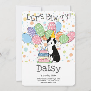 Black White Aussiedoodle Birthday Party Invitation