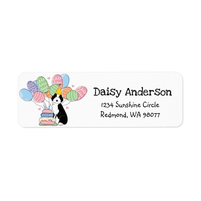 Black White Aussiedoodle Birthday Return Address (Front)