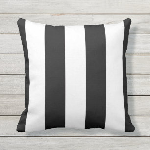 Black & White Awning Stripe Outdoor Throw Pillow