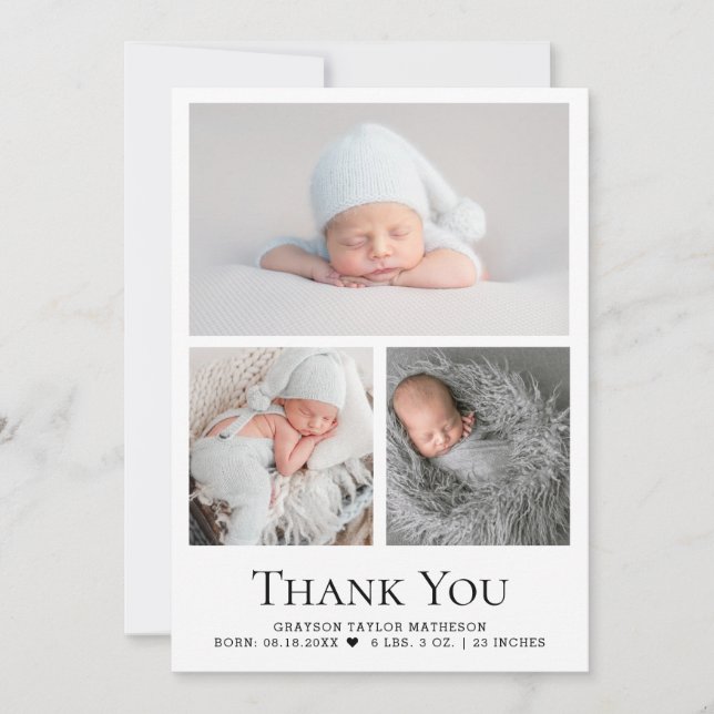 Black White Baby Boy Photo Grid Merci (Devant)