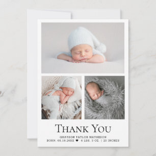 Black White Baby Boy Photo Grid Thank you Card