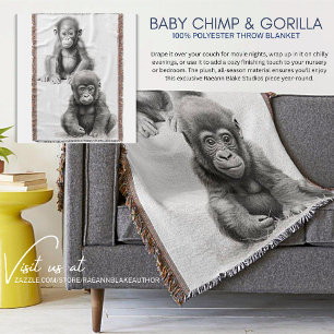 Black & White Baby Chimp & Gorilla Throw Blanket