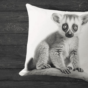 Black & White Baby Lemur Square Throw Pillow