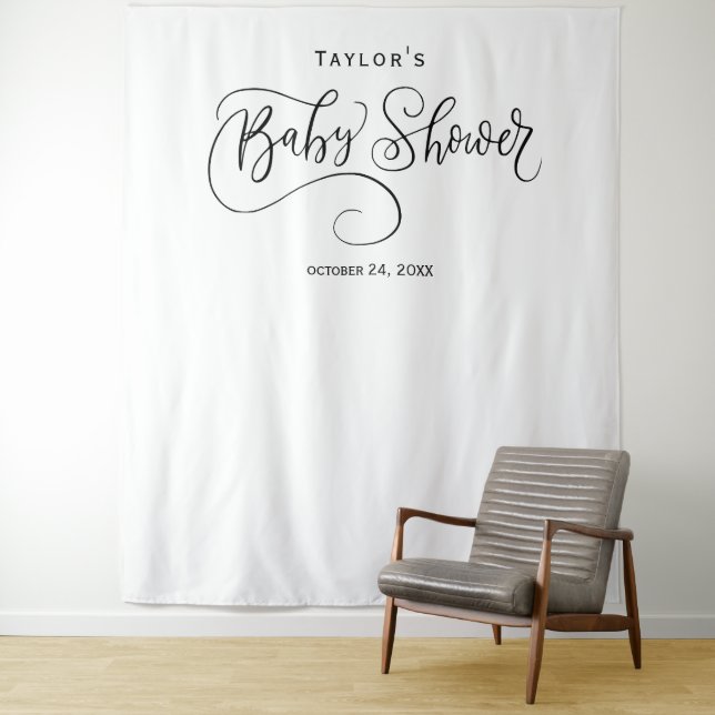 Black & White Baby Shower Backdrop Tapestry (In Situ)