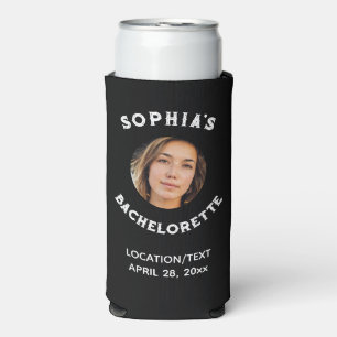 Black White Bacherolette Party Favour Bride Photo Seltzer Can Cooler