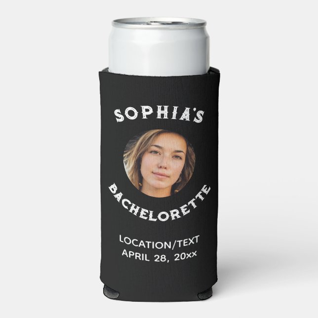 Black White Bacherolette Party Favour Bride Photo Seltzer Can Cooler (Seltzer Front)