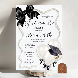 Black White Balloon Graduation Party Invitation