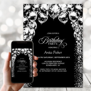 Black White Balloons Any Age Birthday Party Invitation
