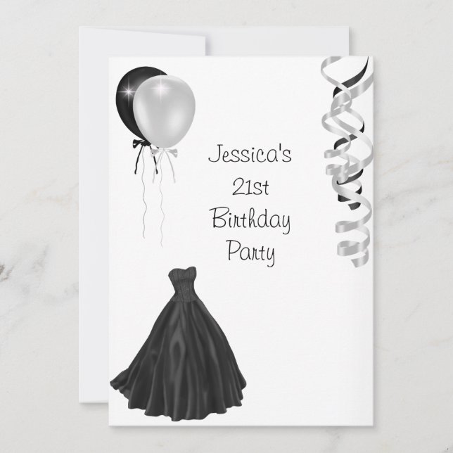 Black & White Balloons Formal 21st Birthday Invitation (Front)