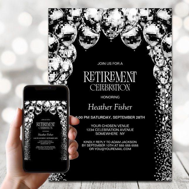 Black White Balloons Retirement Party Invitation (Creator Uploaded)